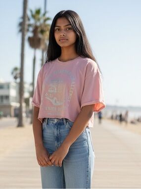 Graphic Venice Beach Crop Tee - Dusty Rose